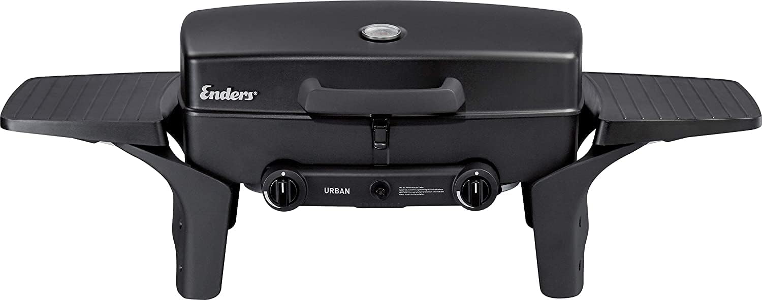 Enders Urban Barbacoa de gas portátil, barbacoa de sobremesa, Parrilla Gas 2 Quemadores con Tapa, Termómetro y Estantes Laterales Abatibles, BBQ Gas para camping jardín exterior, 30 mbar #209533