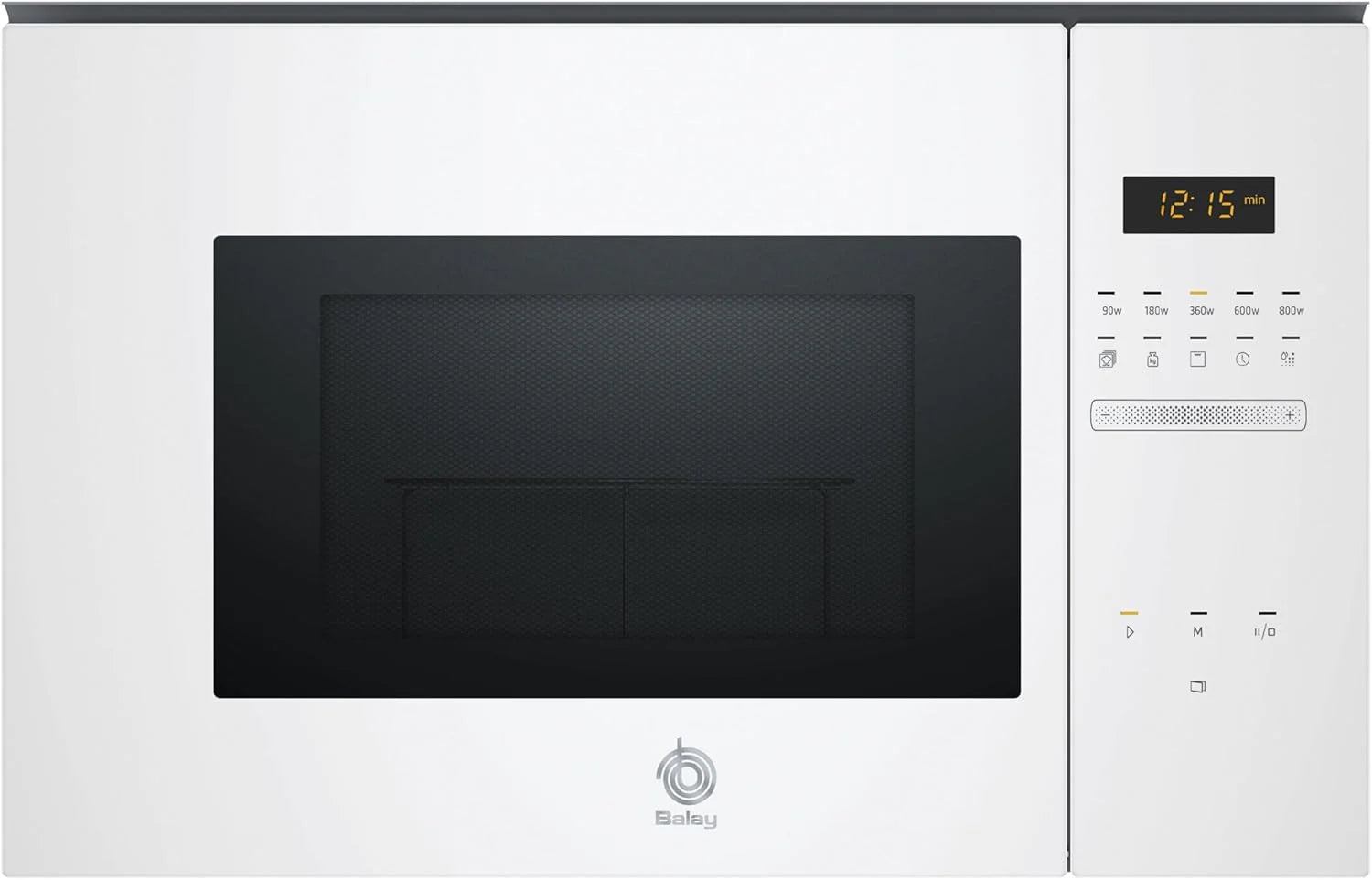 Balay 3CG5172N2 - Microwave, Electronic, Frameless Built-in, 38 cm, 20 l, 5 F, Aqualisis, Left Side Ap, 8 Recipes, Turntable 10", With Grill, Black Glass