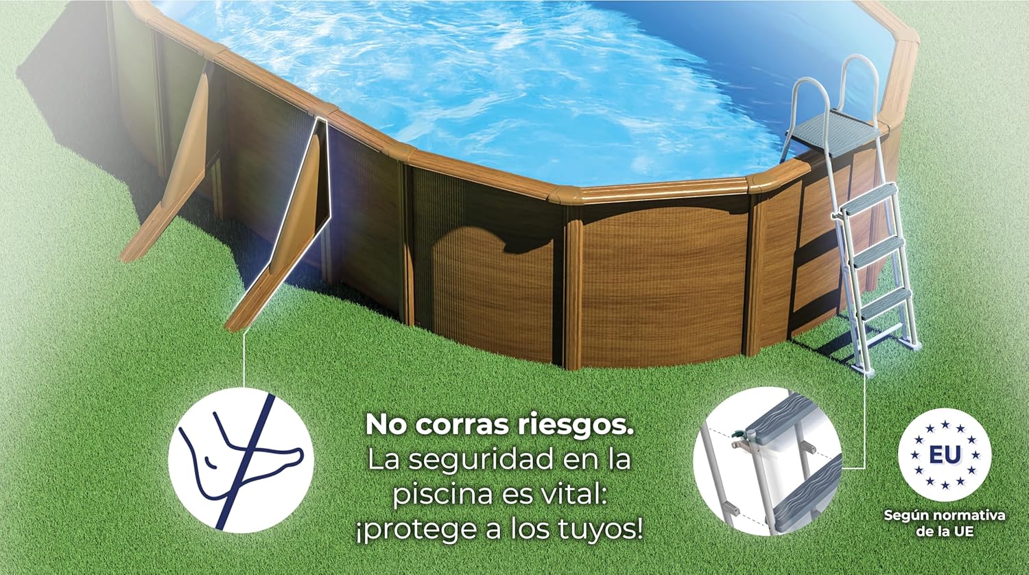 Piscina de Acero Elevada,Ovalada con Aspecto Madera. Piscinas Desmontables para Jardín. 730 x 375 x 120 cm - Piscina Gre KIT730W Pacific.