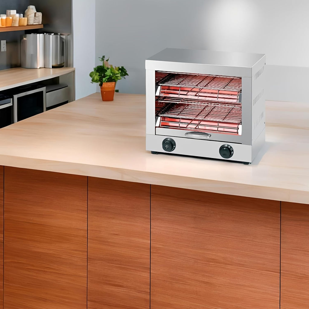 MBH - Tostadora industrial eléctrica 2 pisos INOX para HOSTELERÍA. Horno tostador de pan profesional para bar y restaurante.