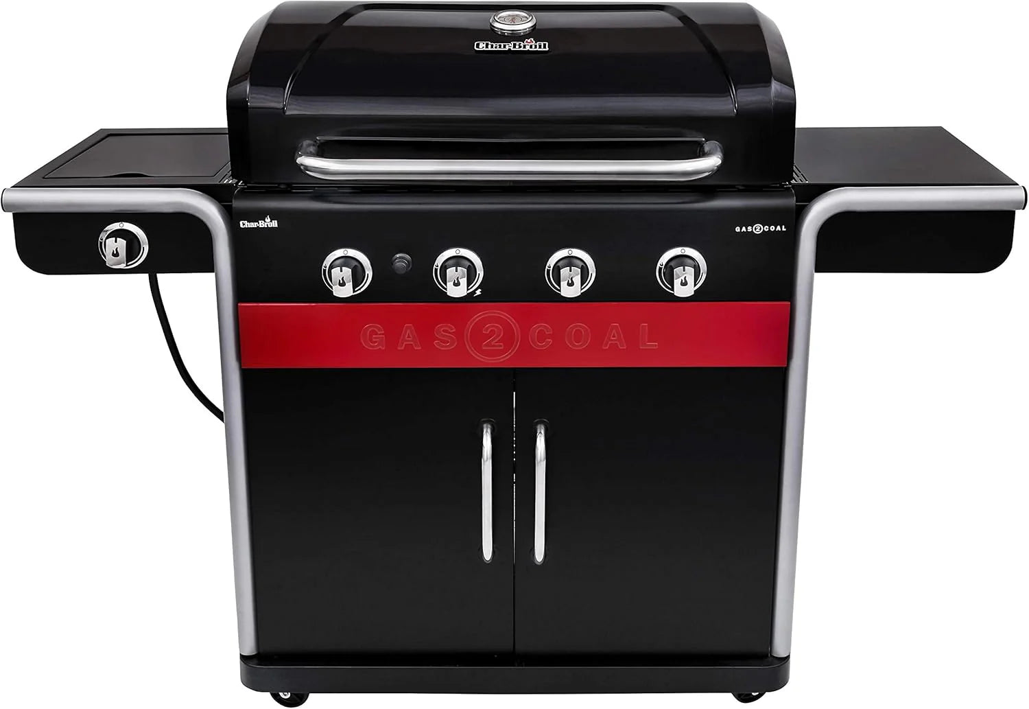 Gas2Coal® Barbacoa híbrida: barbacoa de gas y carbón de tres quemadores, acabado en negro.
