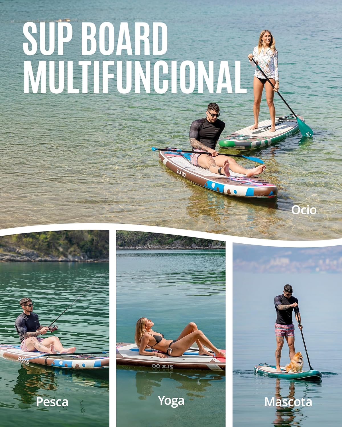 ZLX Tabla de Surf de Remo con Asiento de 320 cm, Inflable, para Adultos, Apta para Principiantes, Amplia y Estable, Antideslizante