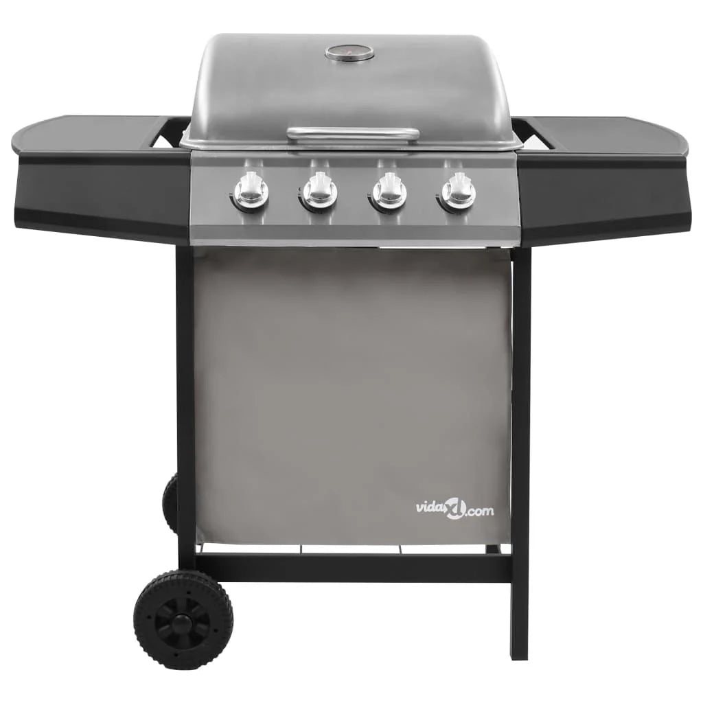 Barbacoa De Gas Con 4 Fogones Negro Y Plateado Vidaxl
