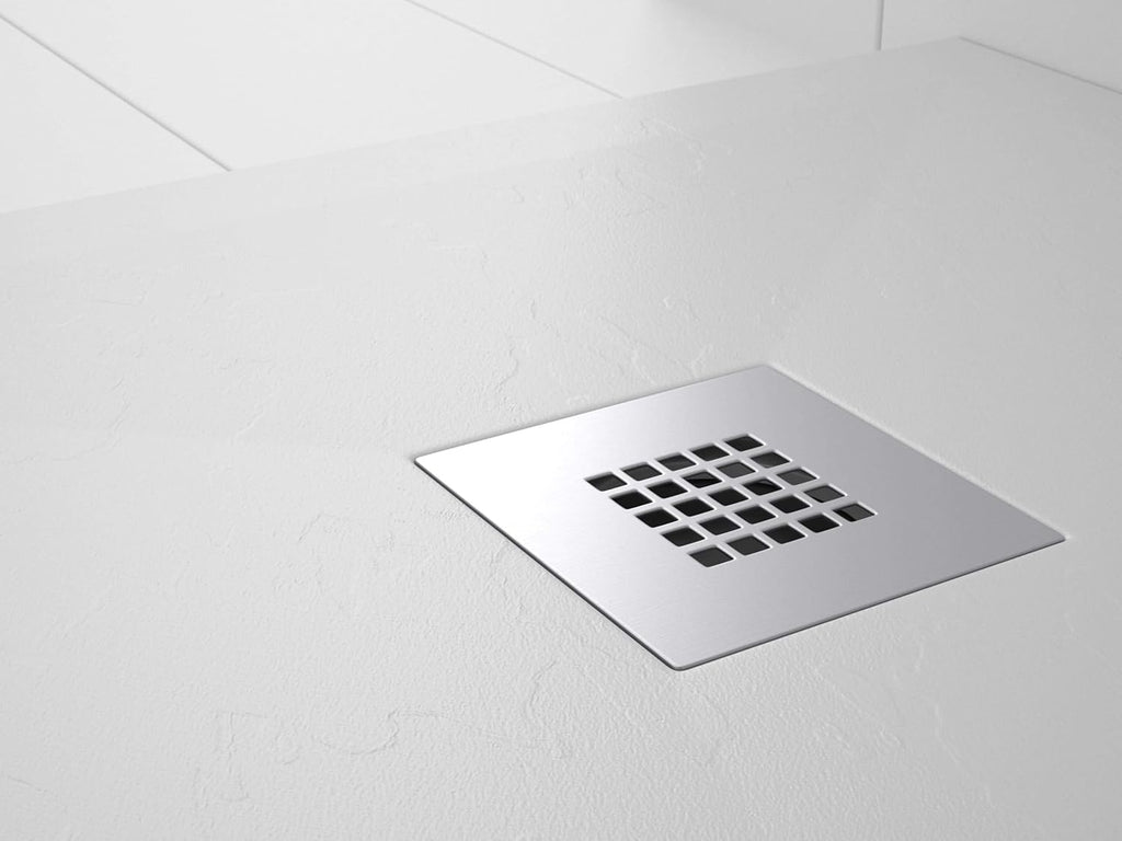Plato de ducha Resina PLES Blanco 150x80 – Textura Pizarra – Antideslizante – Incluye rejilla y sifón