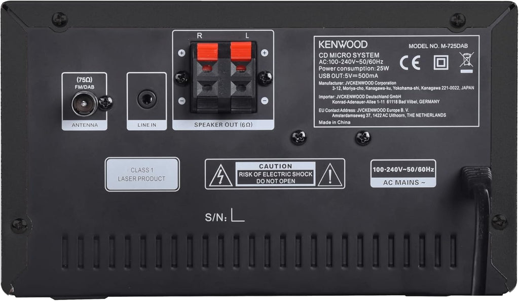 Microcadena HiFi Kenwood M-725DAB-B con CD, USB, Dab+ y Bluetooth Audio-Streaming. Color: Negro - Mini Equipo de Musica para casa