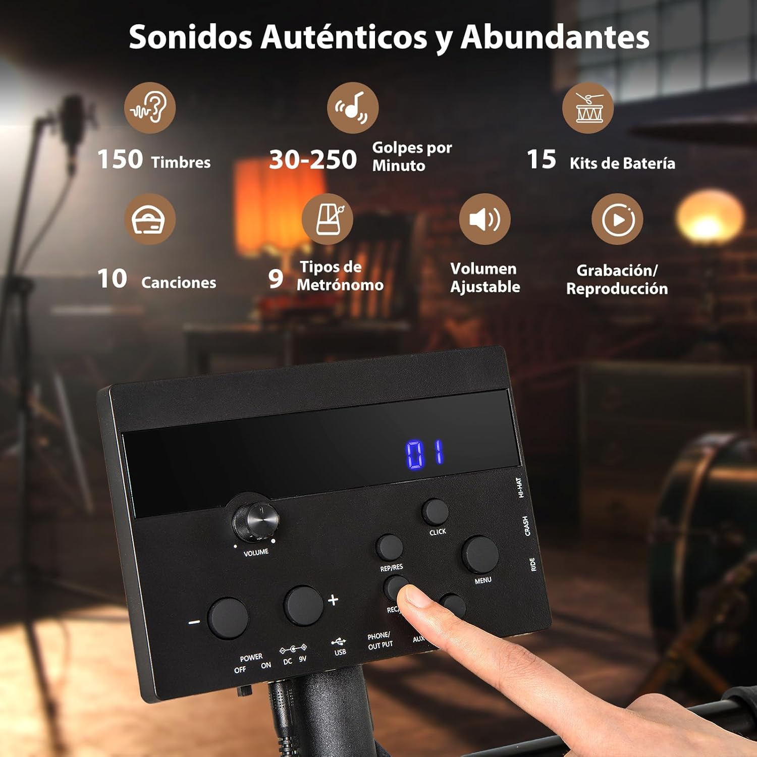 GOPLUS Batería Electrónica Completa Plegable con 150 Sonidos, Pads de Malla, Platillos de Silicona, 10 Canciones, 9 Tipos de Metrónomo, USB Midi, 2 Pedales, 2 Baquetas, Asiento Ajustable