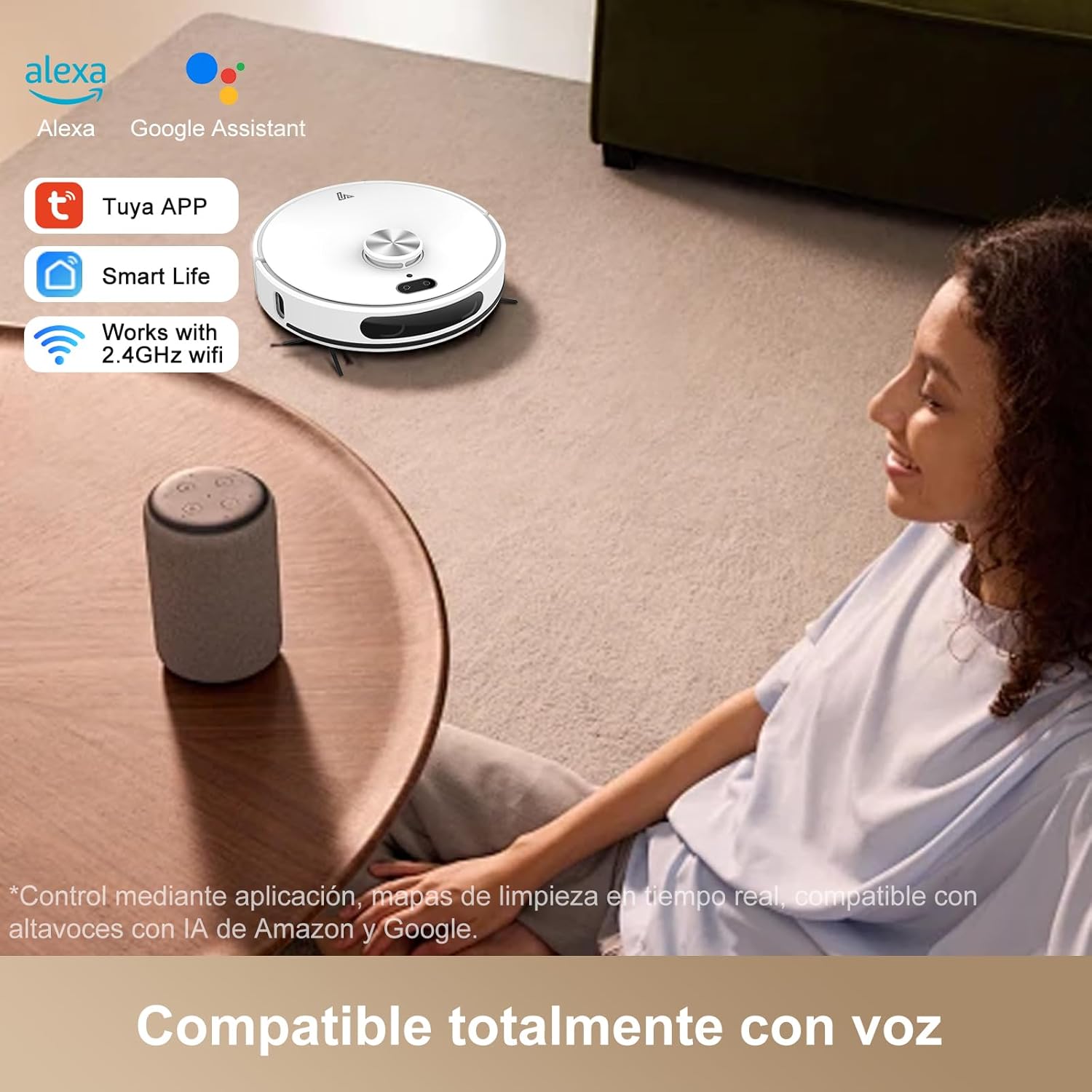 Robot Aspirador y fregasuelos hasta 8000 Pa Potente succión Autovaciado Autonomía de 220 Minutos Navegación Láser LiDAR y Mapeo Lnteligente,Limpieza Personalizada Control por Voz y App