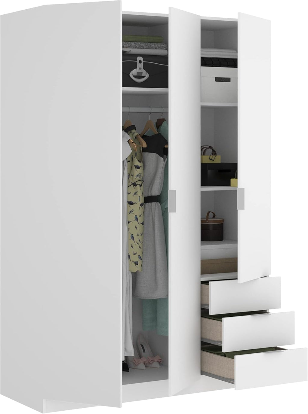 DEKIT GRUPO RIMOBEL Armario Ropero 3 Puertas Y 3 Cajones - Blanco - 121X184X52 Cm