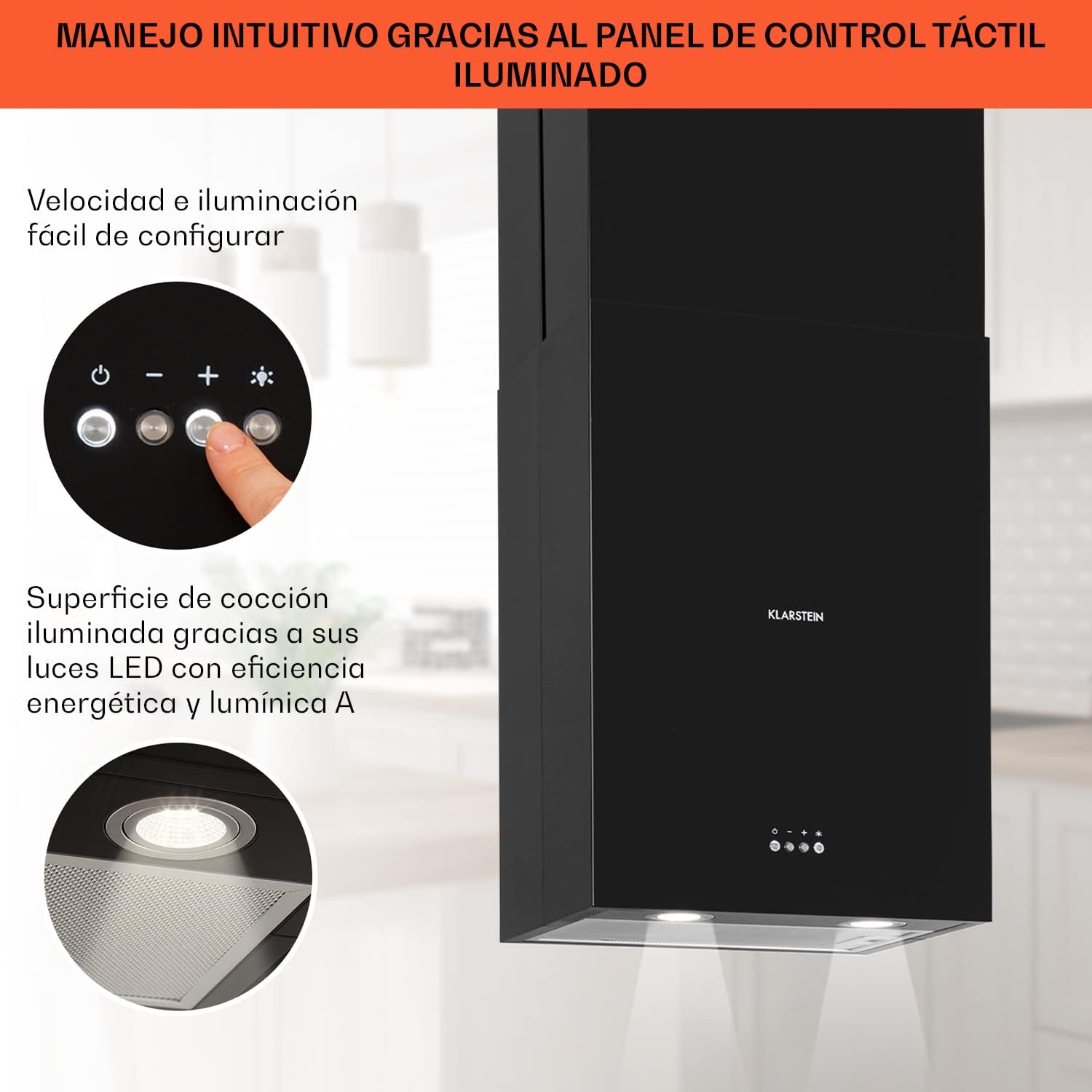 Klarstein Campana Isla Cocina, Extractor para Islas, Campana Techo Flujo Aire 641m³/h, Temporizador, Extractora Isla Regulable, Humos 3 Modos y Filtros de Carbón Activo