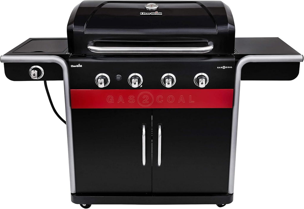 Gas2Coal® Barbacoa híbrida: barbacoa de gas y carbón de tres quemadores, acabado en negro.