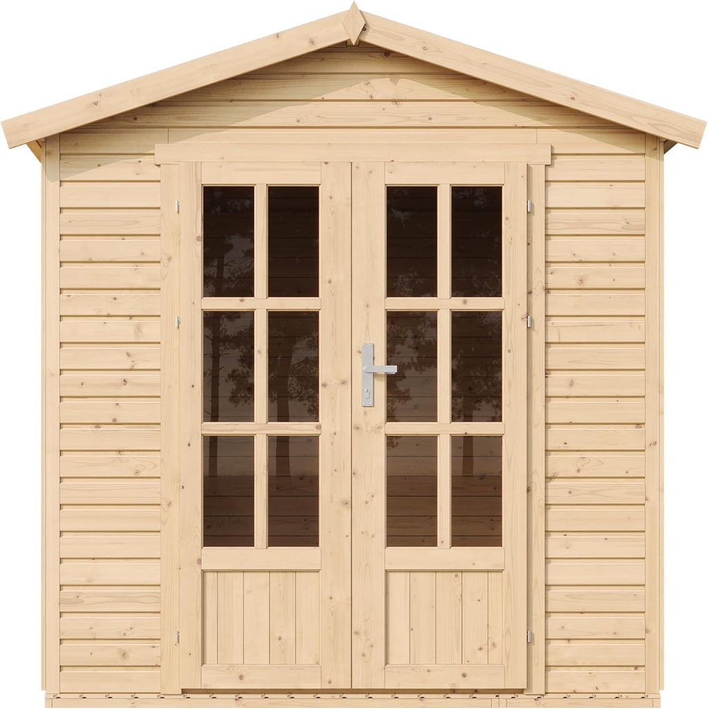 Caseta de Jardín de Madera con Tejas bituminosas Gris A233 x P222 x A233 cm, Oficina Caseta de Madera con Piso, Ventana, Puerta Doble, Cabaña de Jardín, Taller o Estudio de Jardín TIMBELA M351FB