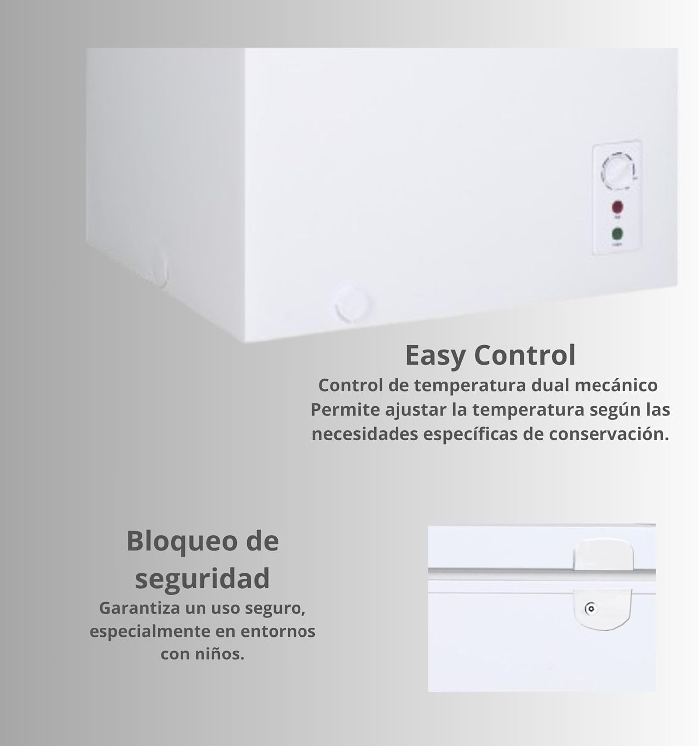 VOK Congelador Horizontal 194 L Ancho 81,8 cm - Función Dual, Congelación Rápida, Luz LED, Bloqueo de Seguridad, Autonomía de 23 h, Blanco