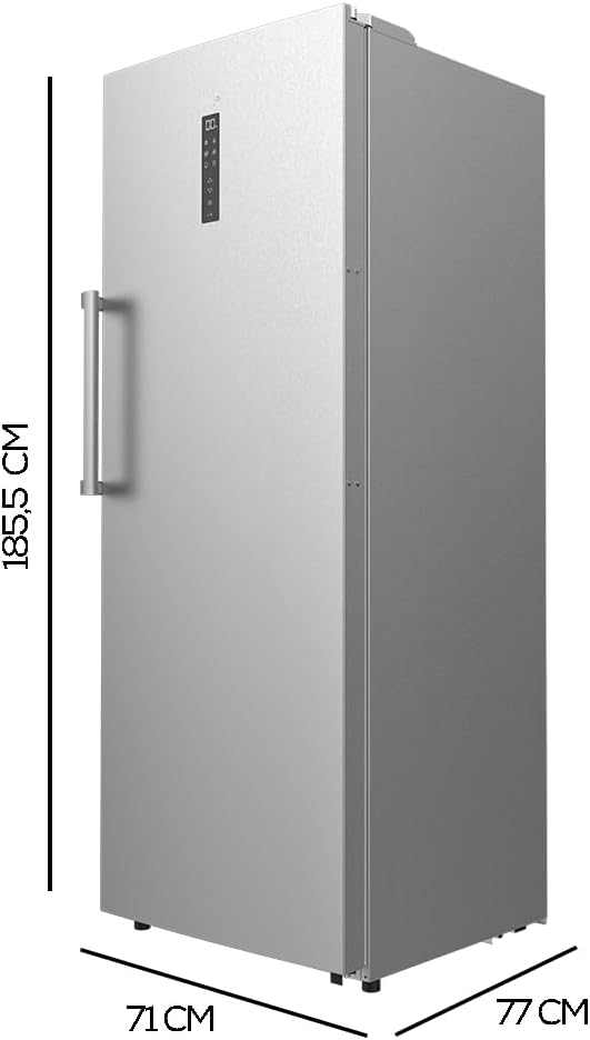 Cecotec Congelador Vertical de 380L Bolero CoolMarket UF 380 inox D. 1950W, Motor Inverter Plus, Bajo Consumo, Total No Frost, Display door, Convertible a frigorífico, Multi Airflow